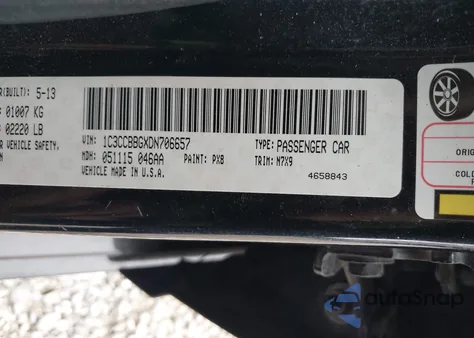 2013 Chrysler 200 Touring z USA, uszkodzony, nr VIN 1C3CCBBGXDN706657